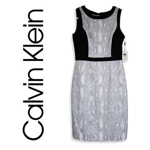 NWT Calvin Klein Black and Gray Subtle Snake Skin Pattern Women's Dress